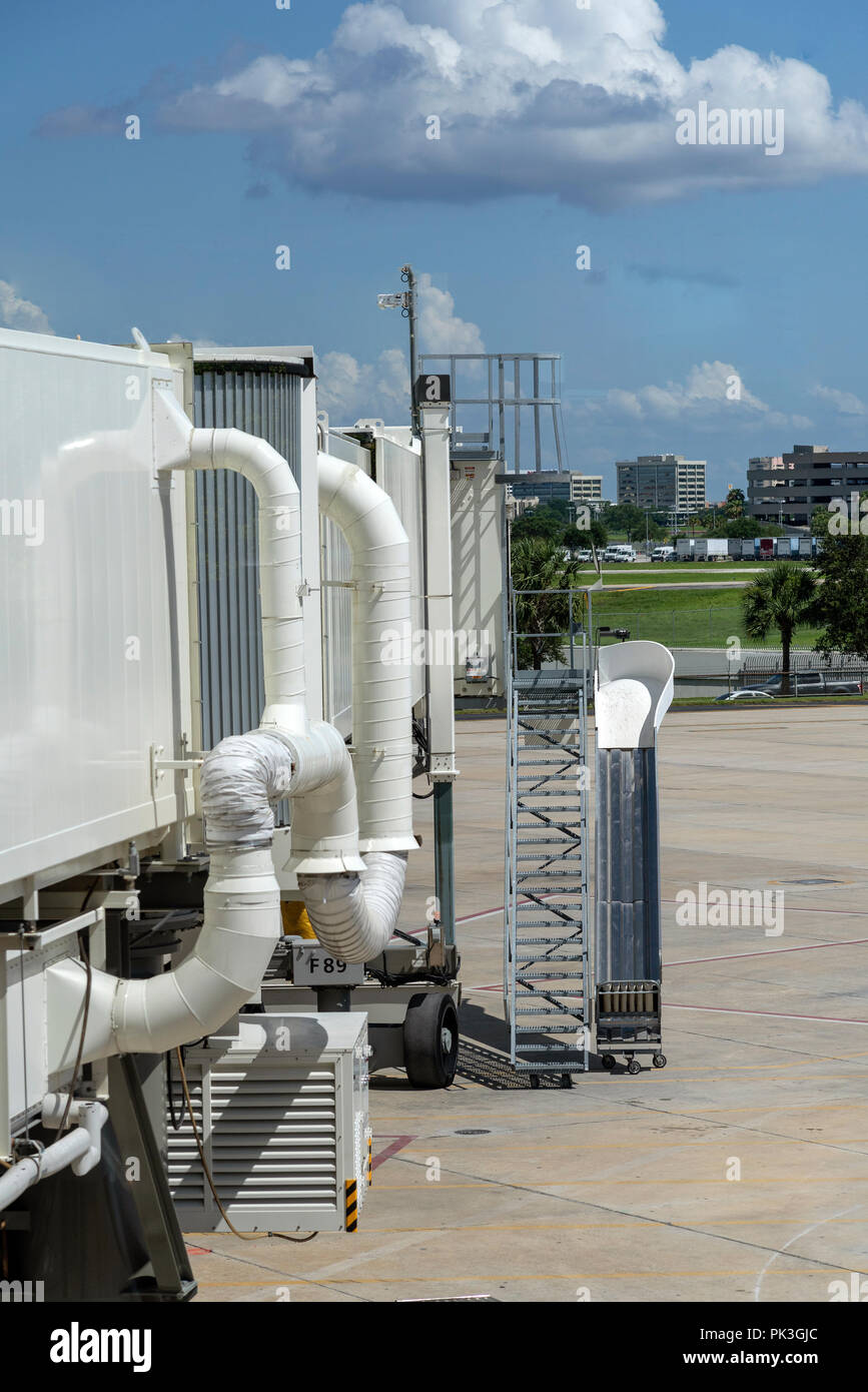 Aviation jetway showing the aircon unit pipework and access ladder for