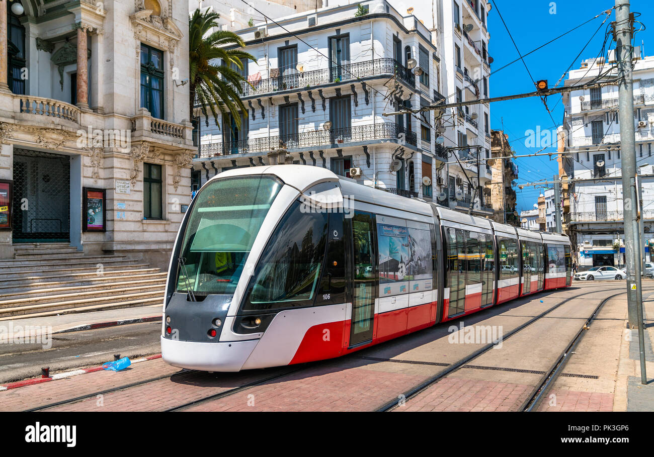 City tram in the city centre of Oran Algeria, North Africa Stock