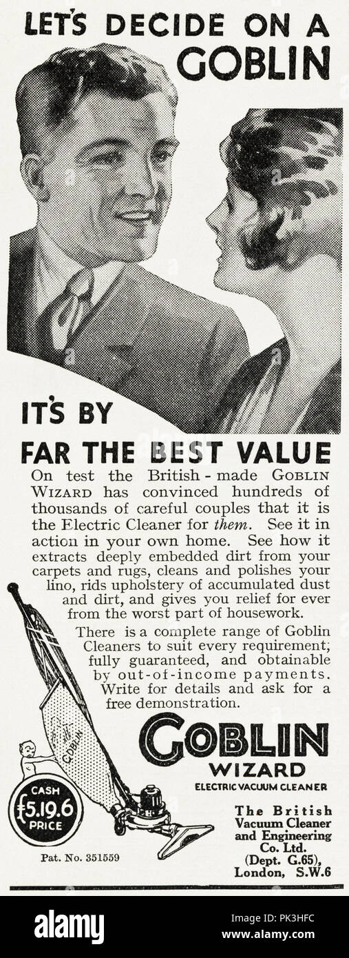 1930s old vintage original advert advertising Goblin Wizard electric