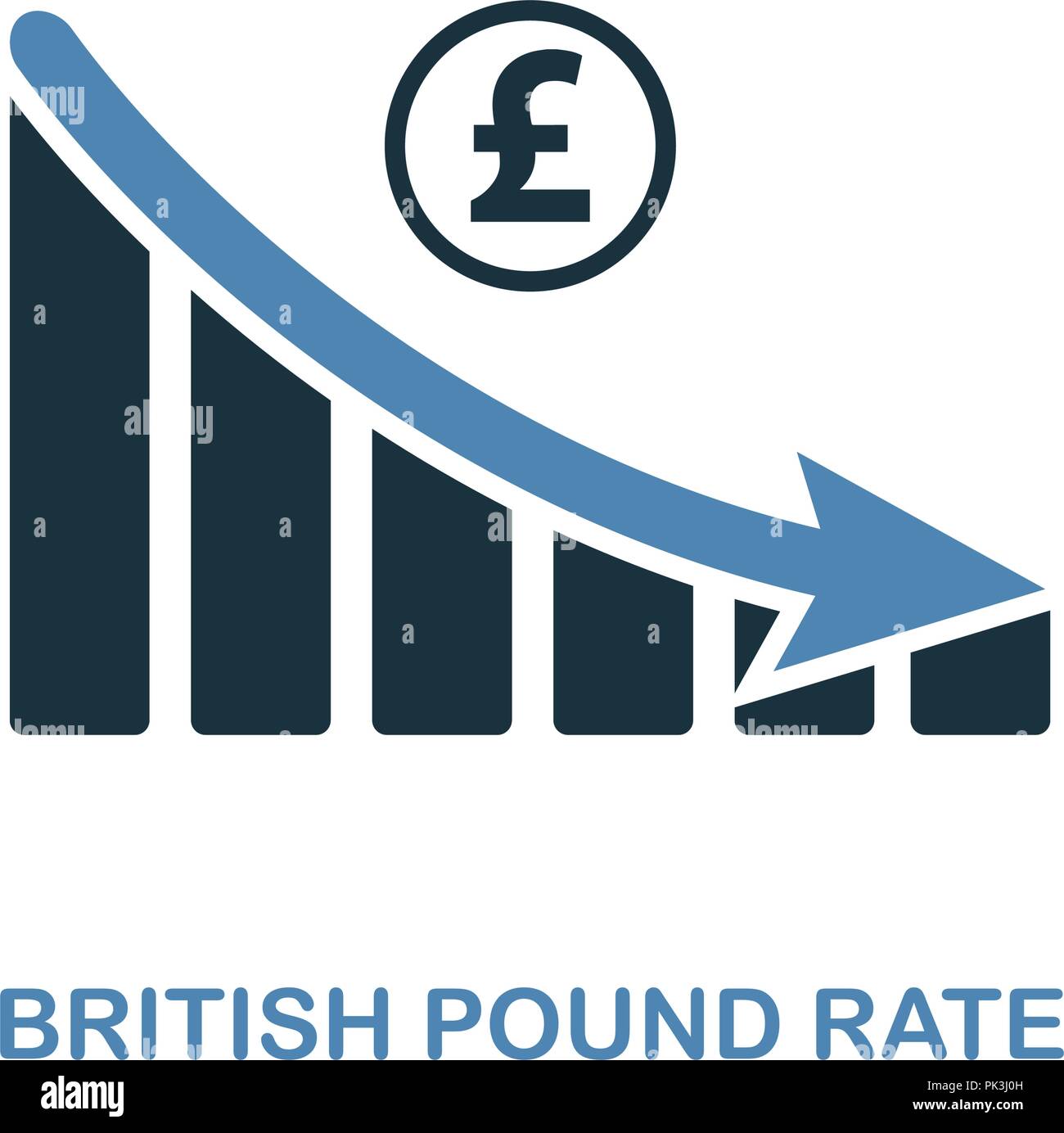British Pound Rate Decrease Graphic icon. Monochrome style design from