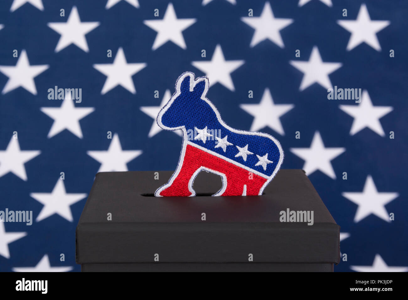 2022 US Midterm Election America & 2024 Presidential election USA. Democrat Party / democrat donkey logo & ballot box, Democrats 2022, Super Tuesday. Stock Photo