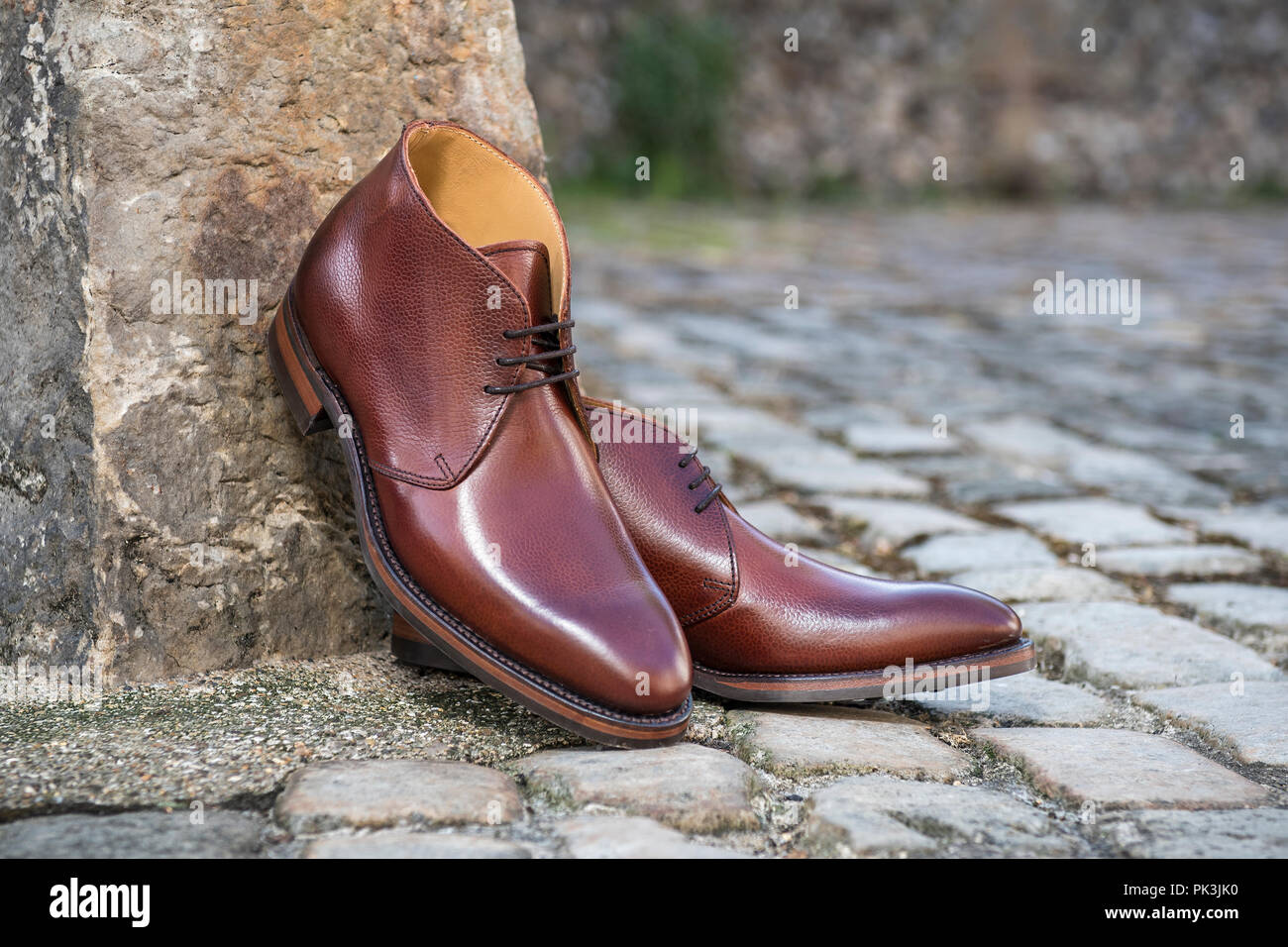 Men's shoes, fashionable boots Stock Photo