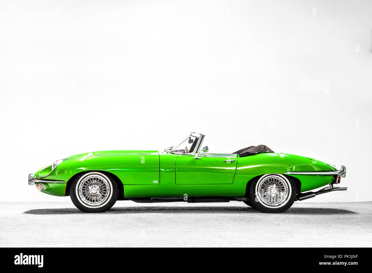 Colourful Jaguar E-Type, classic car Stock Photo