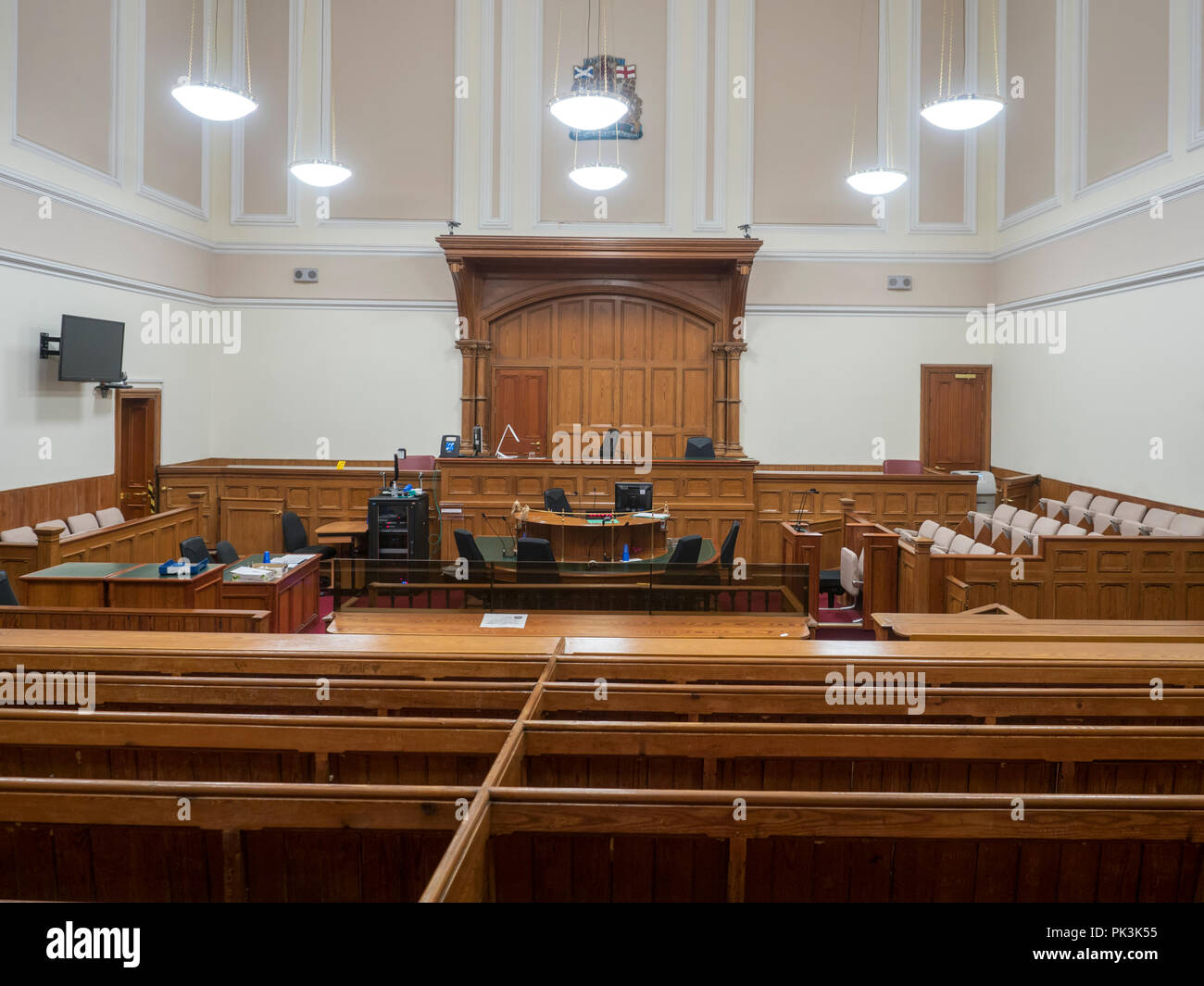 Courtroom at the Sherriff's Courts in Aberdeen, Scotland Stock Photo
