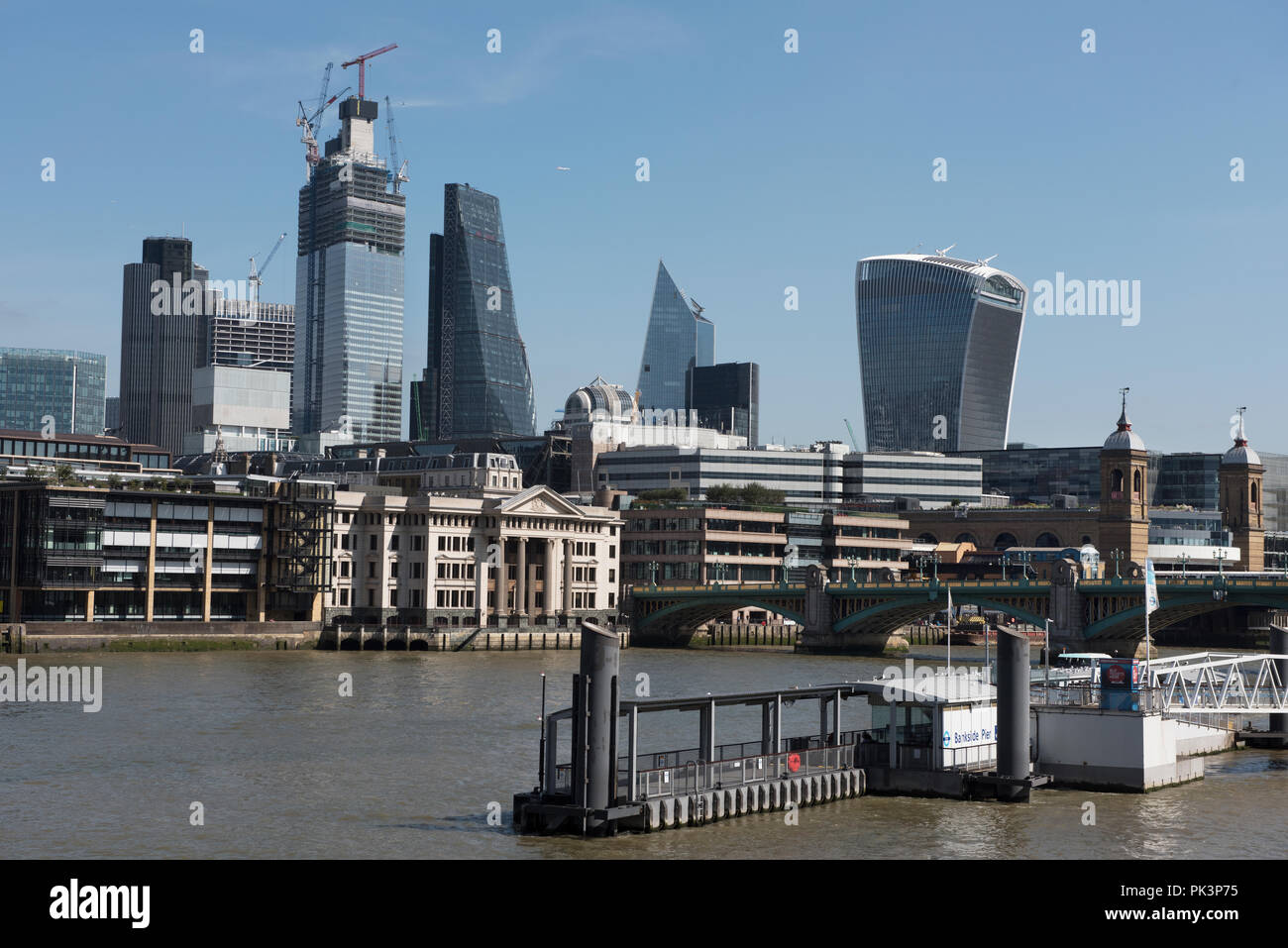 City of London, London England, Panoramic view from Millennium Bridge ...