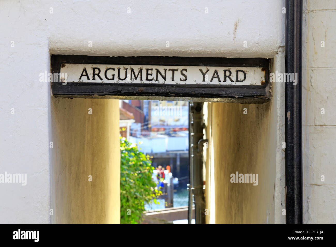 Arguments Yard sign, Whitby, North Yorkshire, England, UK. Stock Photo