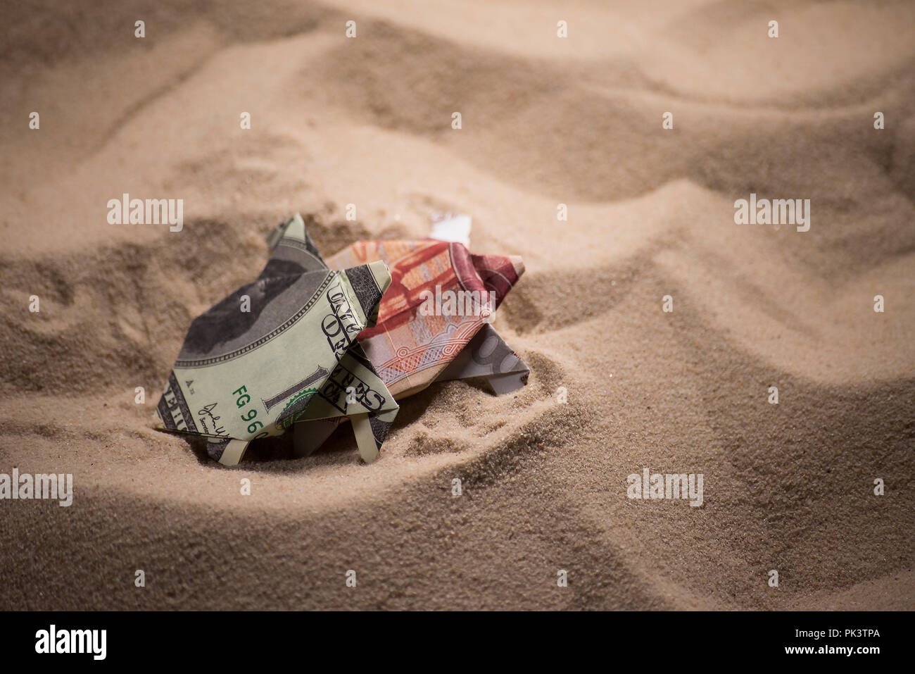 origami turtles from banknotes Stock Photo