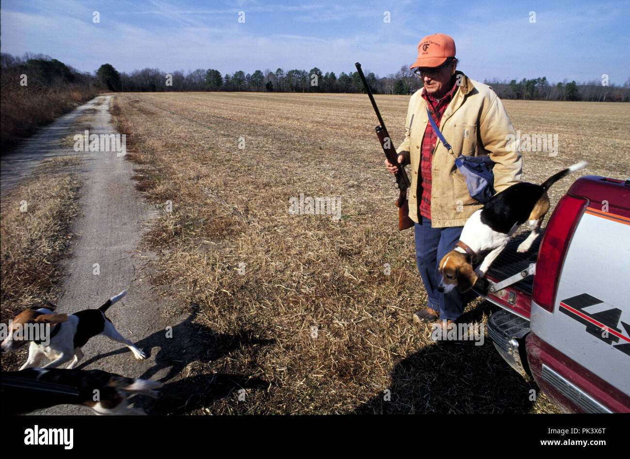 RabbitHunting3/120601 Rabbit hunters prepare to release the dogs for a hunt near West Point