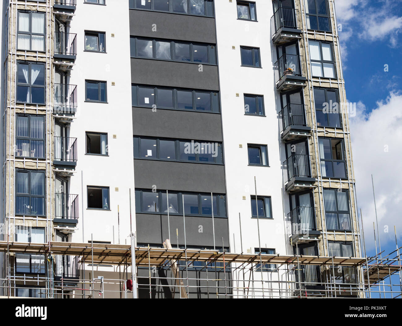 UK: Cladding being removed and replaced from tower blocks at Kennedy Gardens in Billingham, north east England. Stock Photo