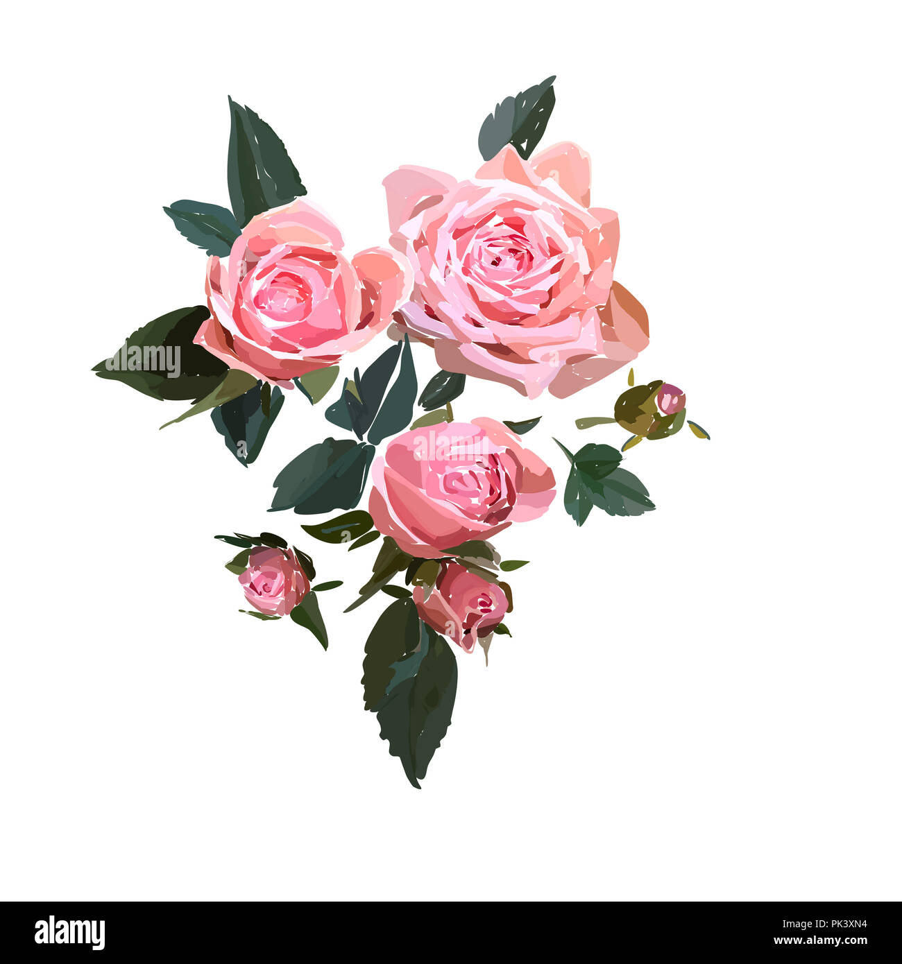 Floral design illustration. Garden flower pink rose isolated on white  background. Elegant bouquet print in rustic style. Wedding invitation card  templ Stock Photo - Alamy