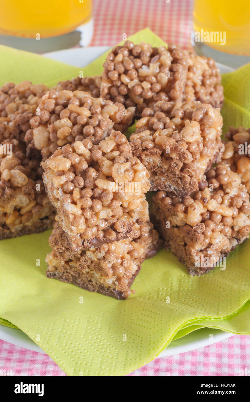 Chocolate and caramel and crispy rice party cakes Stock Photo Alamy