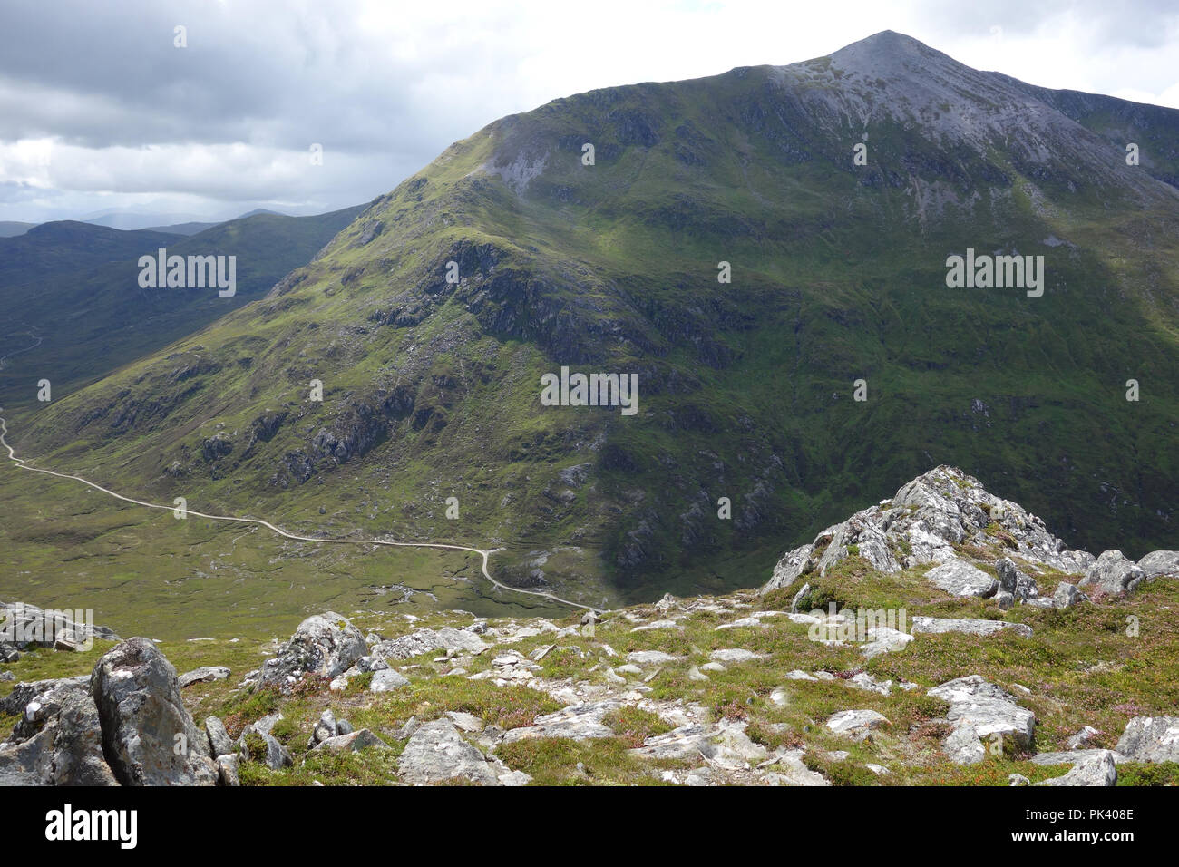 The Scottish Mountain Stob Coire na Ceannain part of the Grey Corries from the Corbett Cruach Innse above the Track in Lairg Leacach in Glen Spean, Stock Photo