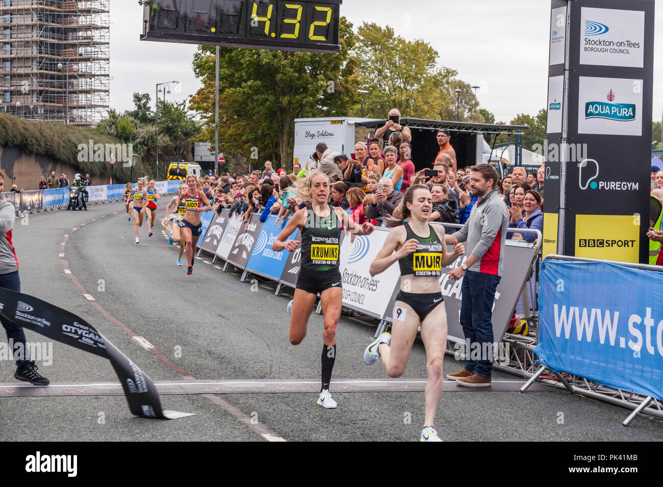 Laura Muir winning the Womens Elite Mile at the Great North City Games in Stockton on Tees,England,UK Stock Photo