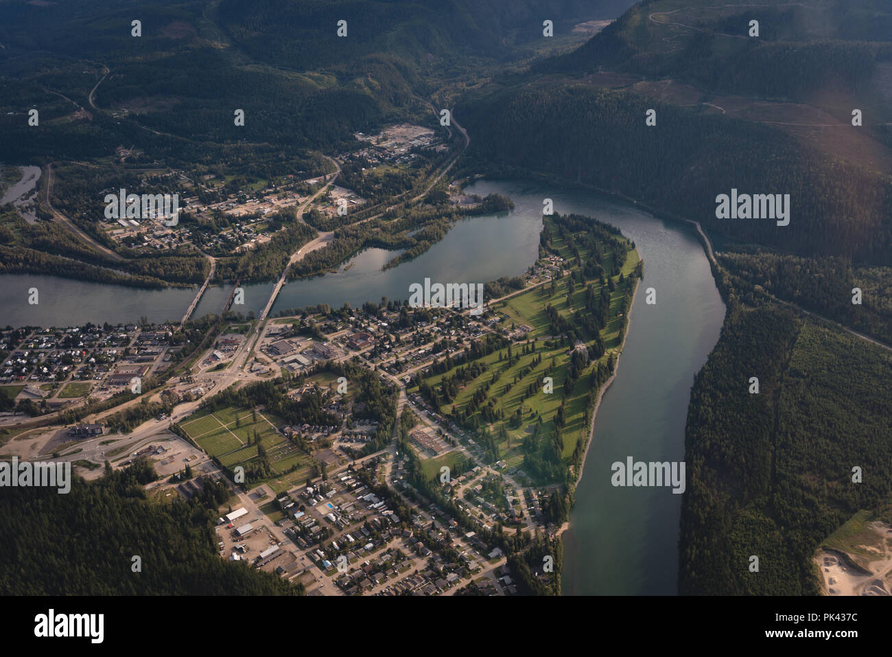 Aerial view of river and rural area Stock Photo