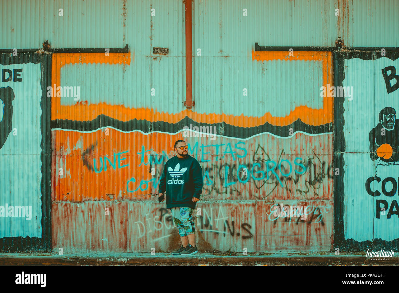 Man modeling at abandoned train station Stock Photo