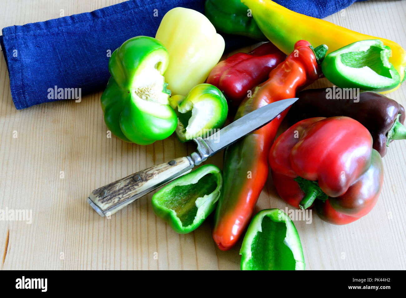 Various types of peppers (Capsicum) from organic farming Stock Photo