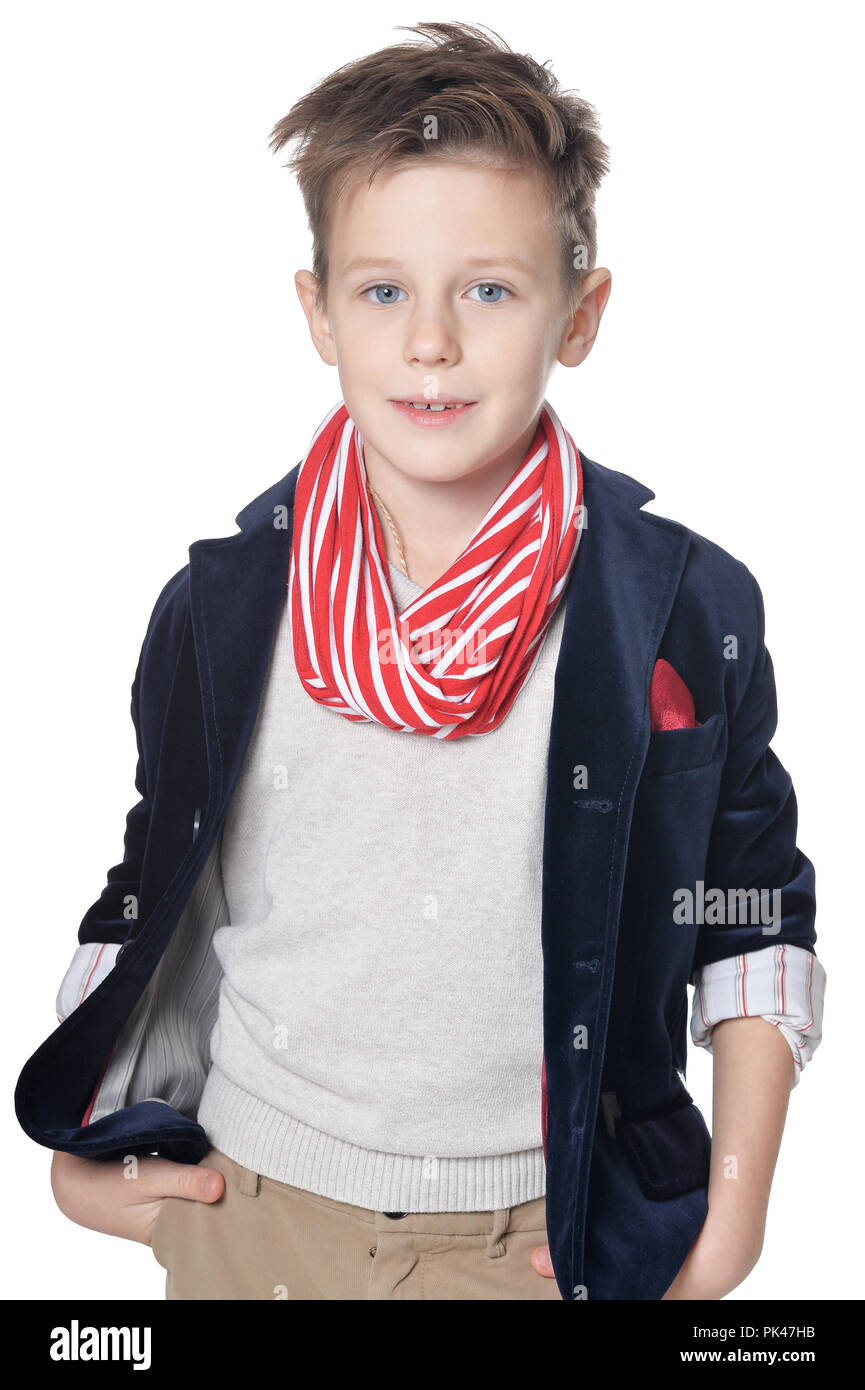 Portrait of boy posing isolated on white background Stock Photo - Alamy