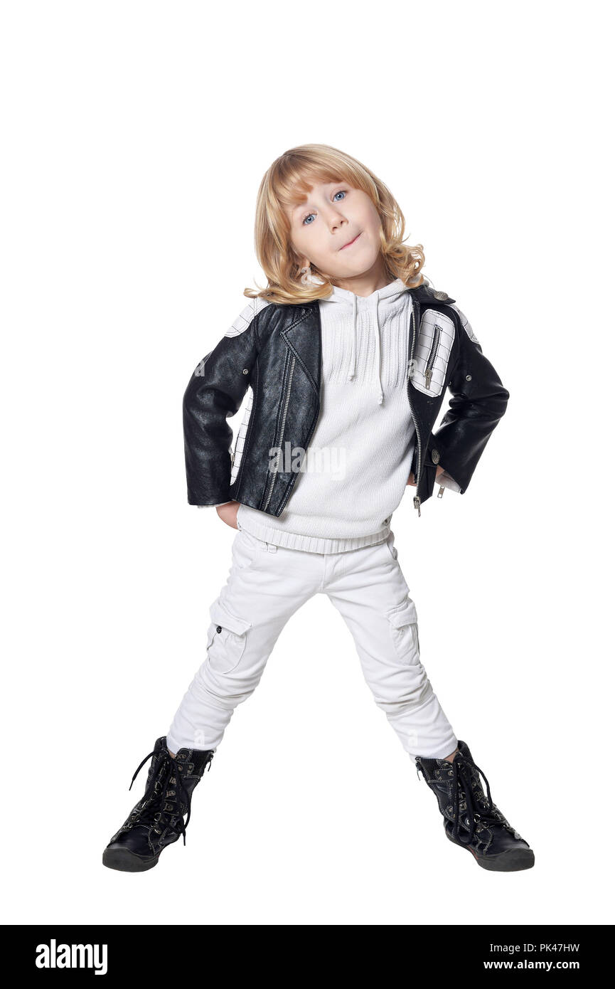 Portrait of boy posing isolated on white background Stock Photo - Alamy