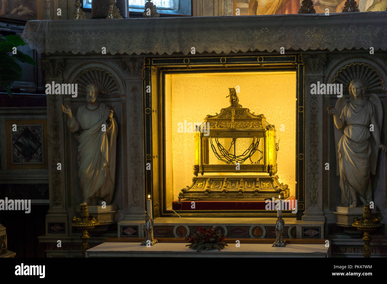 ROME, ITALY - JUNE 23, 2017:  Reliquary containing the chains of St.  Peter in church of Saint Peter in Chains (San Pietro in Vincoli ) in Rome, Italy Stock Photo