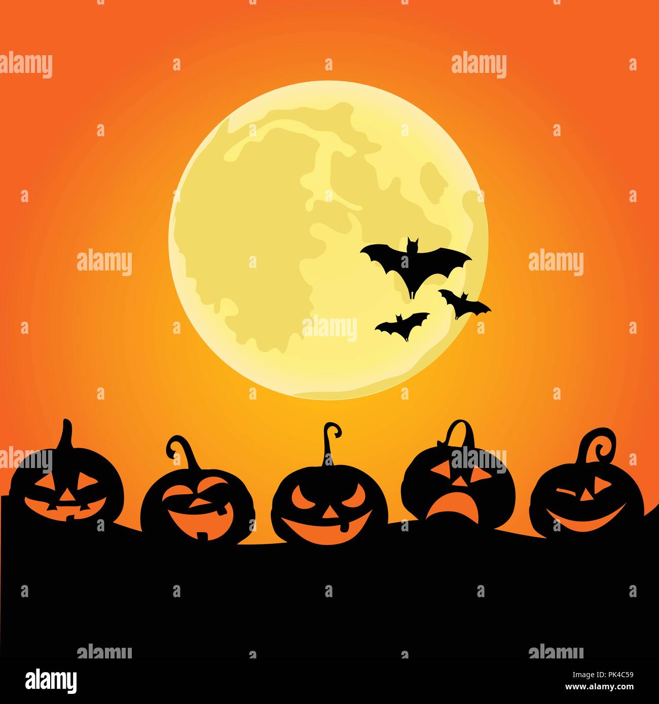 Halloween night background with pumpkins and the full moon Stock Vector ...