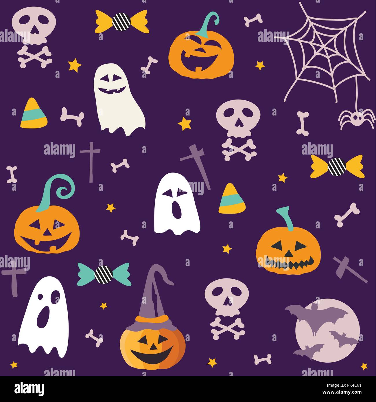 Halloween party seamless pattern design, postcard Stock Vector