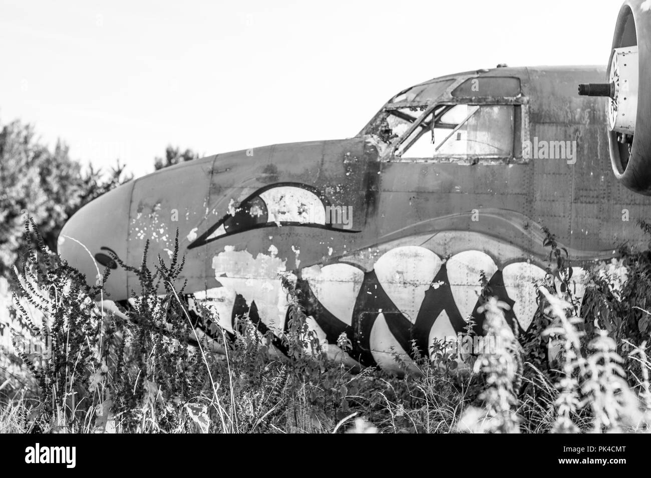 World War 2 plane abandoned at a disused airport in the UK. Stock Photo