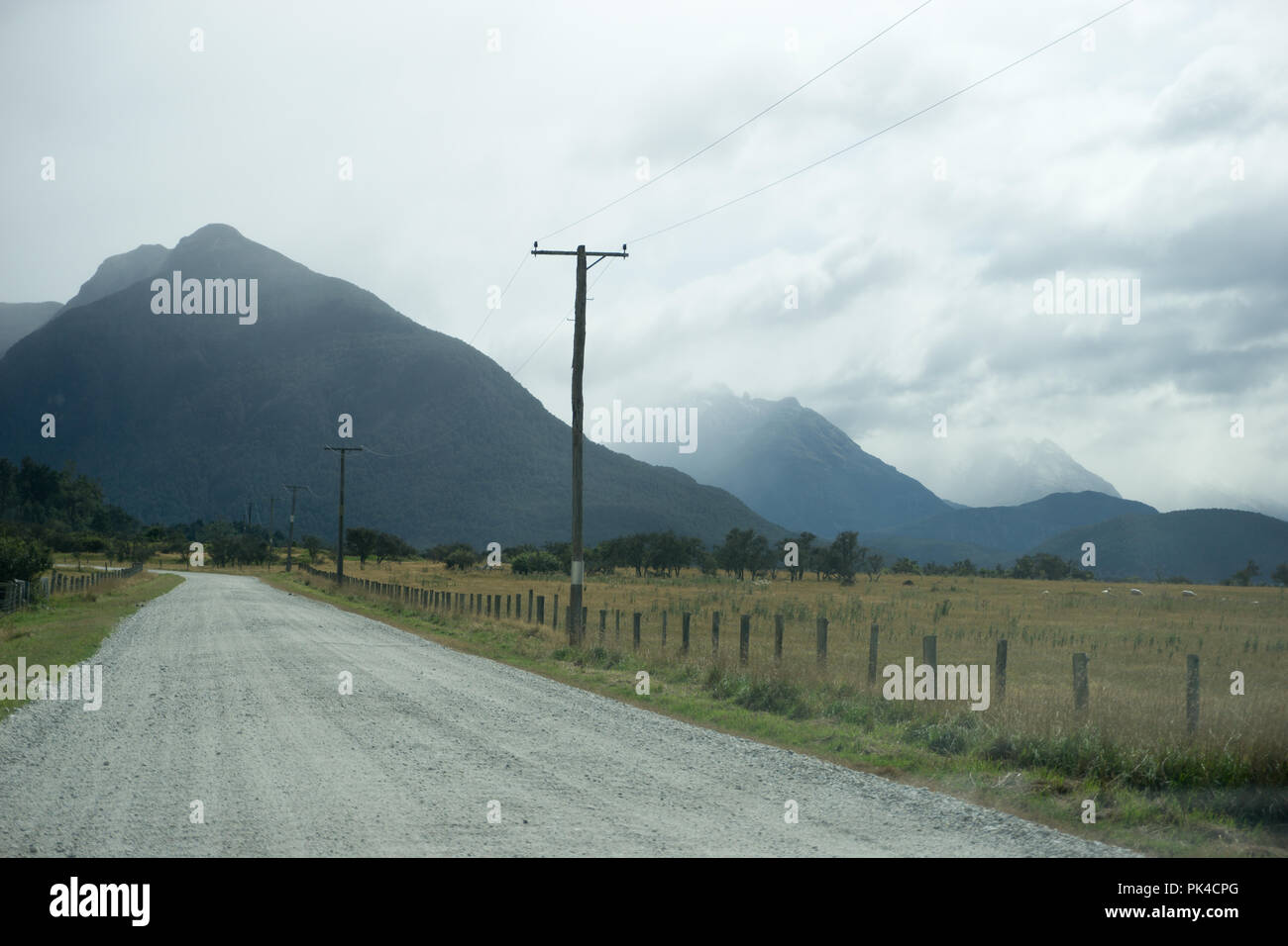 Paradise in Glenorchy, Storm Coming, Rural Road, Mystical Views before storm Stock Photo