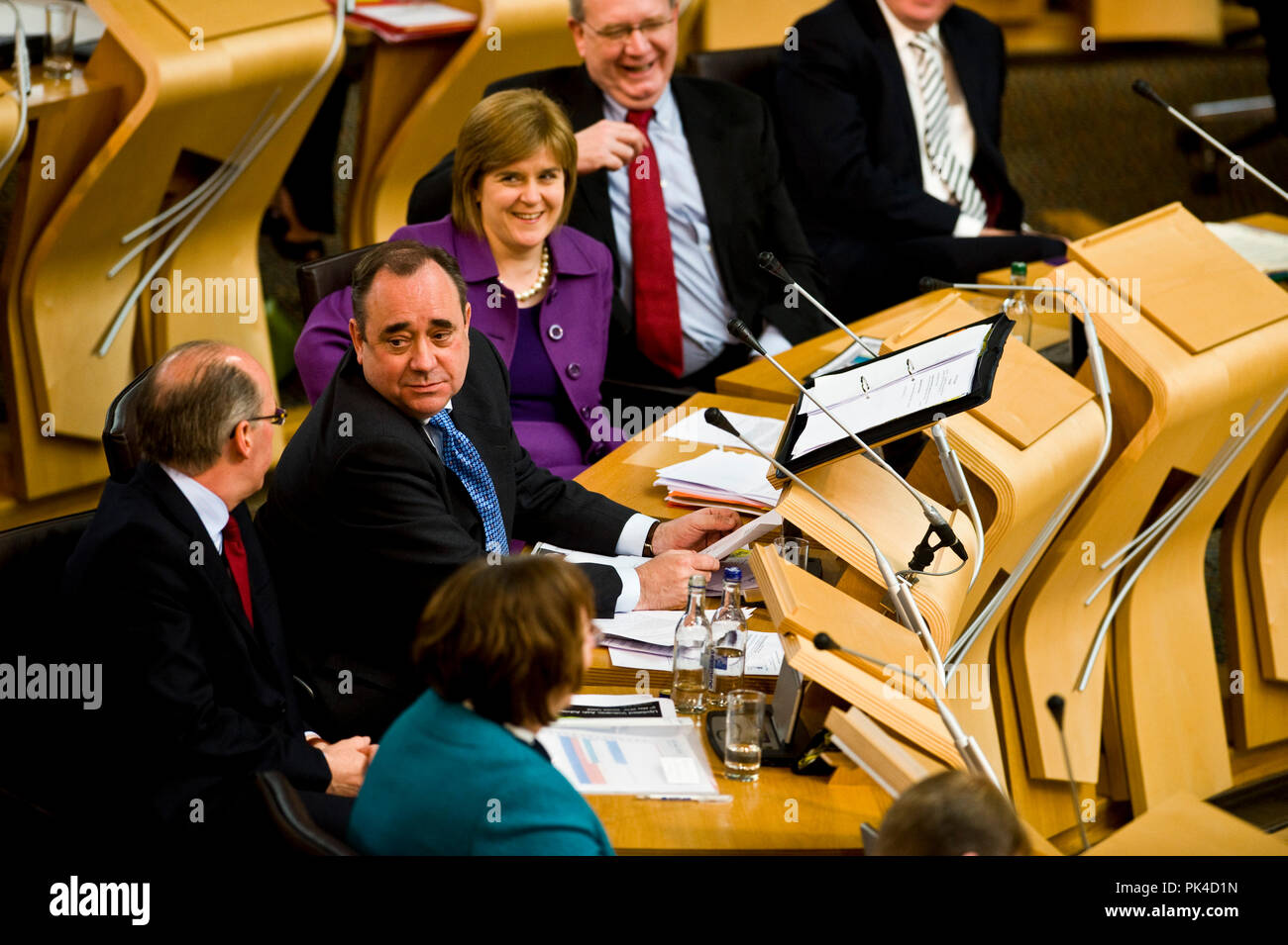 First Minister Alex Salmond, SNP takes Questions during FMQ's at the Scottish Parliament, Nicola Sturgeon Stock Photo