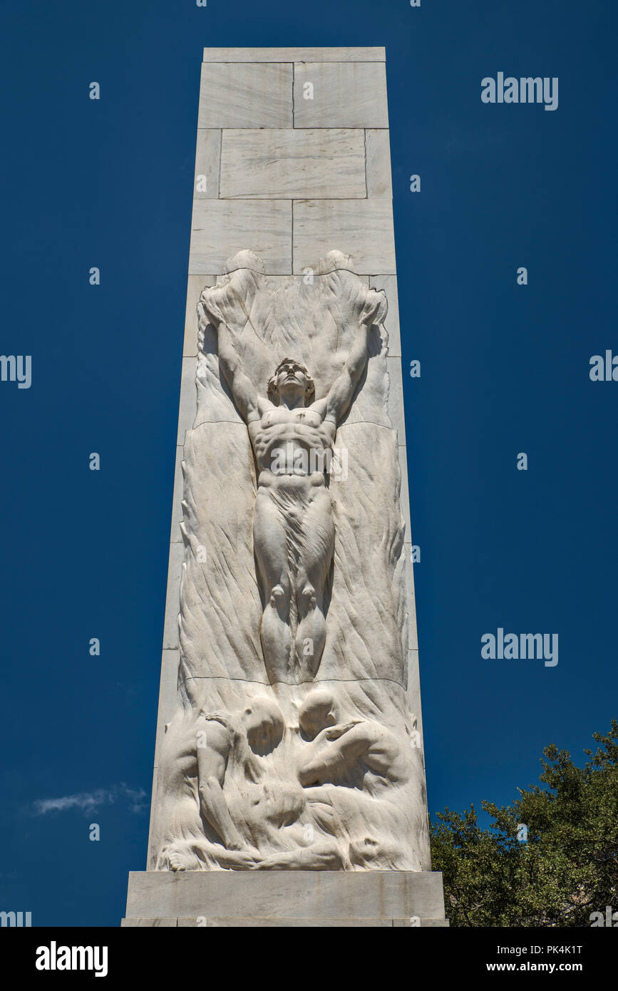 The Alamo Cenotaph aka The Spirit of Sacrifice Monument, Alamo Plaza, San Antonio, Texas, USA Stock Photo