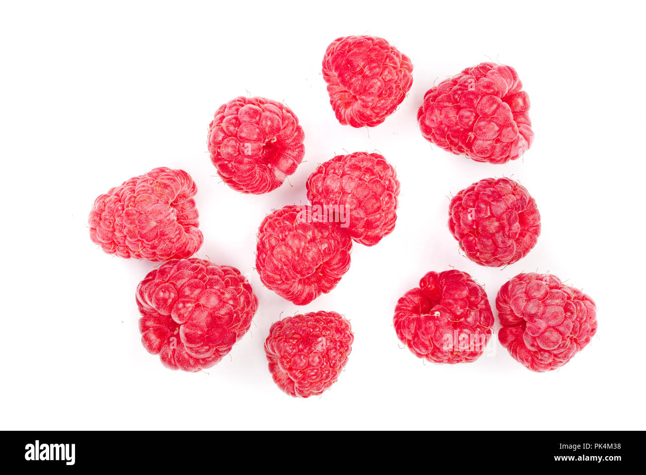 Raspberry Flat Lay raspberries isolated on white background. Top view. Flat lay pattern ...