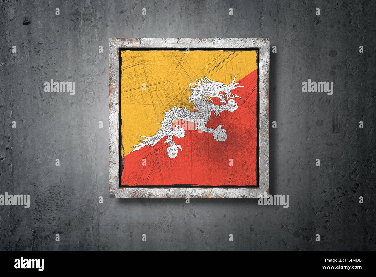 3d rendering of an old Bhutan flag in a concrete wall Stock Photo - Alamy