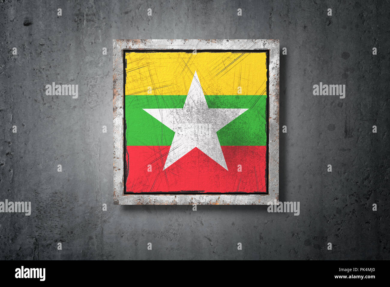 3d rendering of an old Myanmar flag in a concrete wall Stock Photo - Alamy