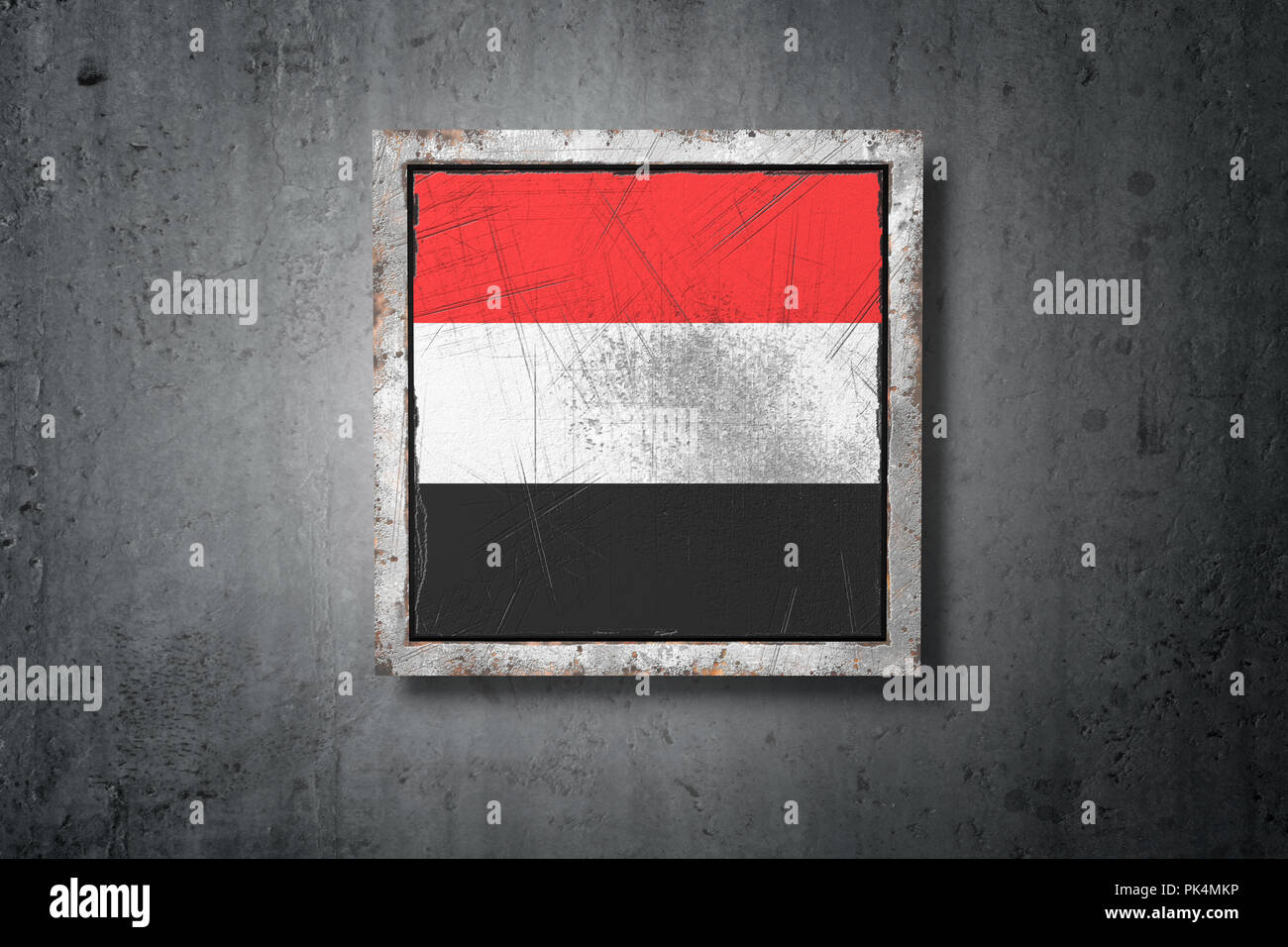 3d rendering of an old Republic of Yemen flag in a concrete wall Stock ...