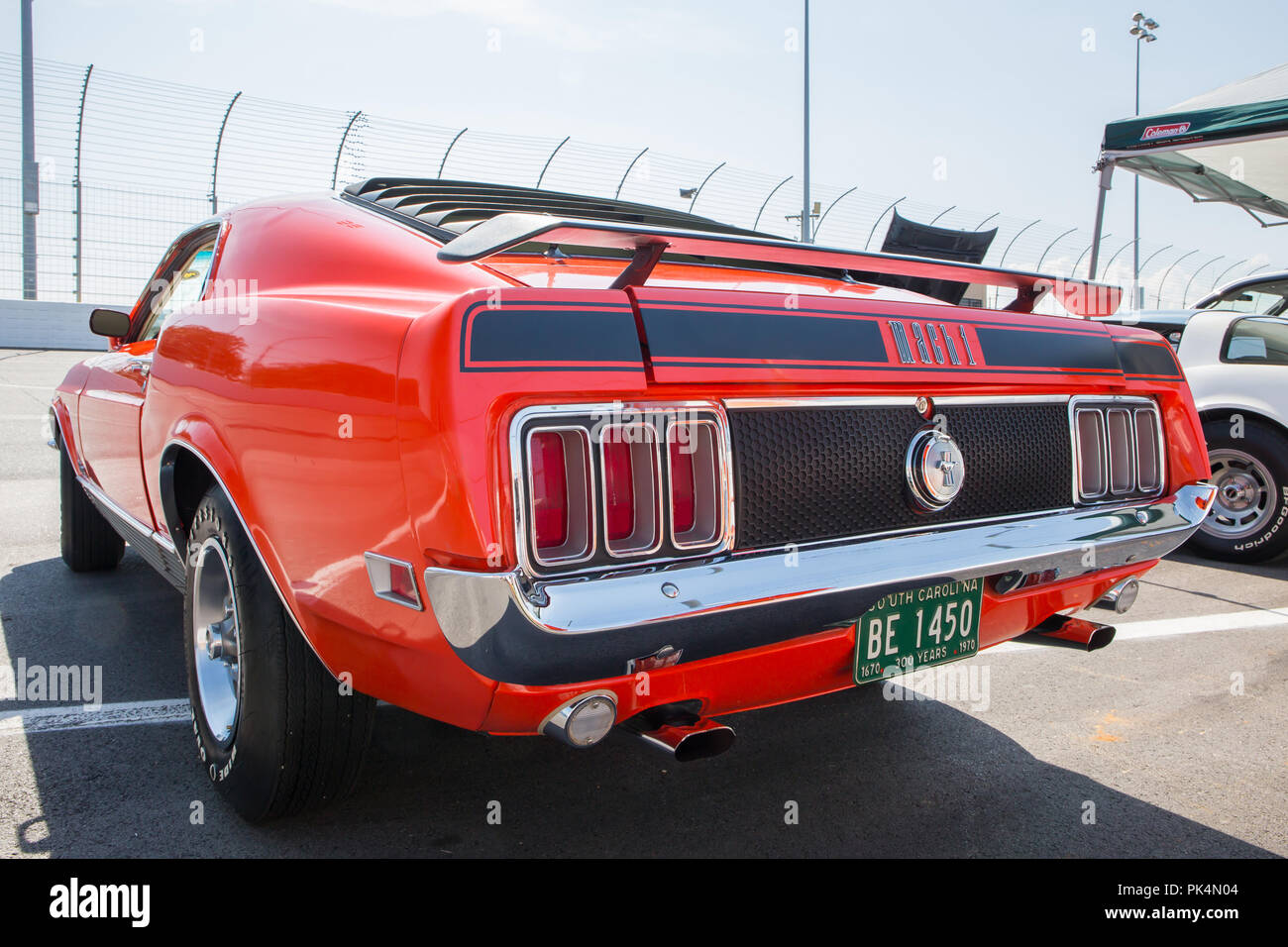 CONCORD, NC (USA) - September 7, 2018:  A 1970 Ford Mustang Mach 1 on display at the Pennzoil AutoFair Classic Car Show at Charlotte Motor Speedway. Stock Photo