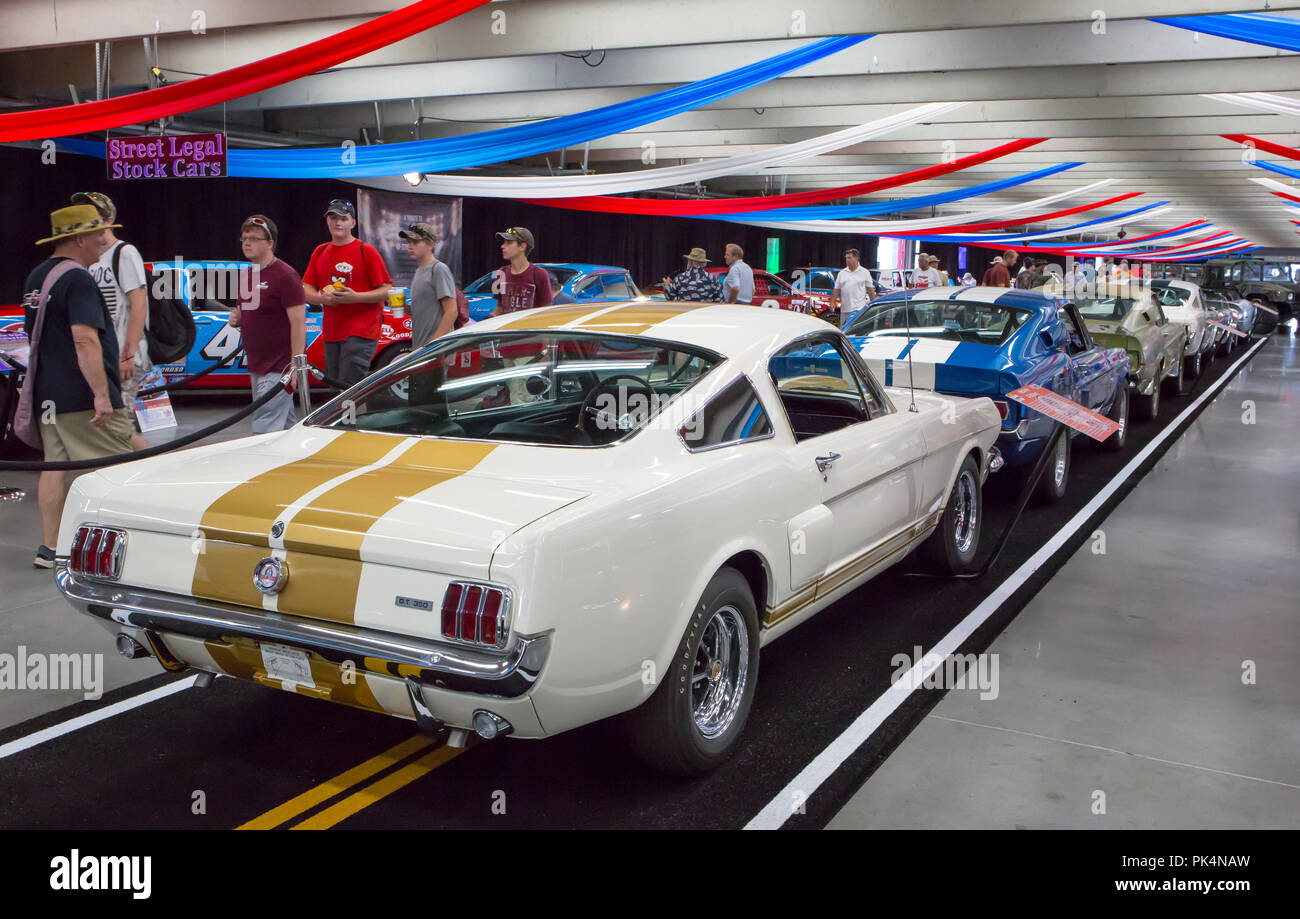 CONCORD, NC (USA) - April 8, 2017:  A 1966 Ford Mustang Shelby GT-350 on display at the Pennzoil AutoFair classic car show at Charlotte Motor Speedway. Stock Photo