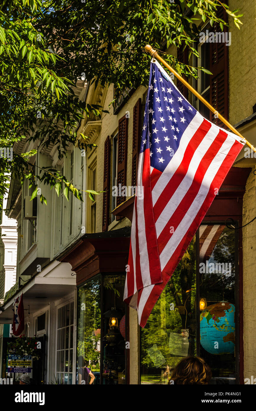 American Flag Shops Main Street Stockbridge, Massachusetts, USA Stock