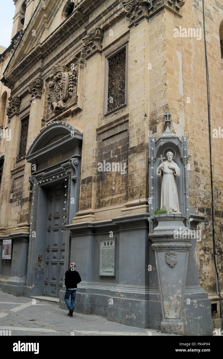 The beautiful island of Malta. An ornate building ,in a corner of the capital city, Valletta. Stock Photo