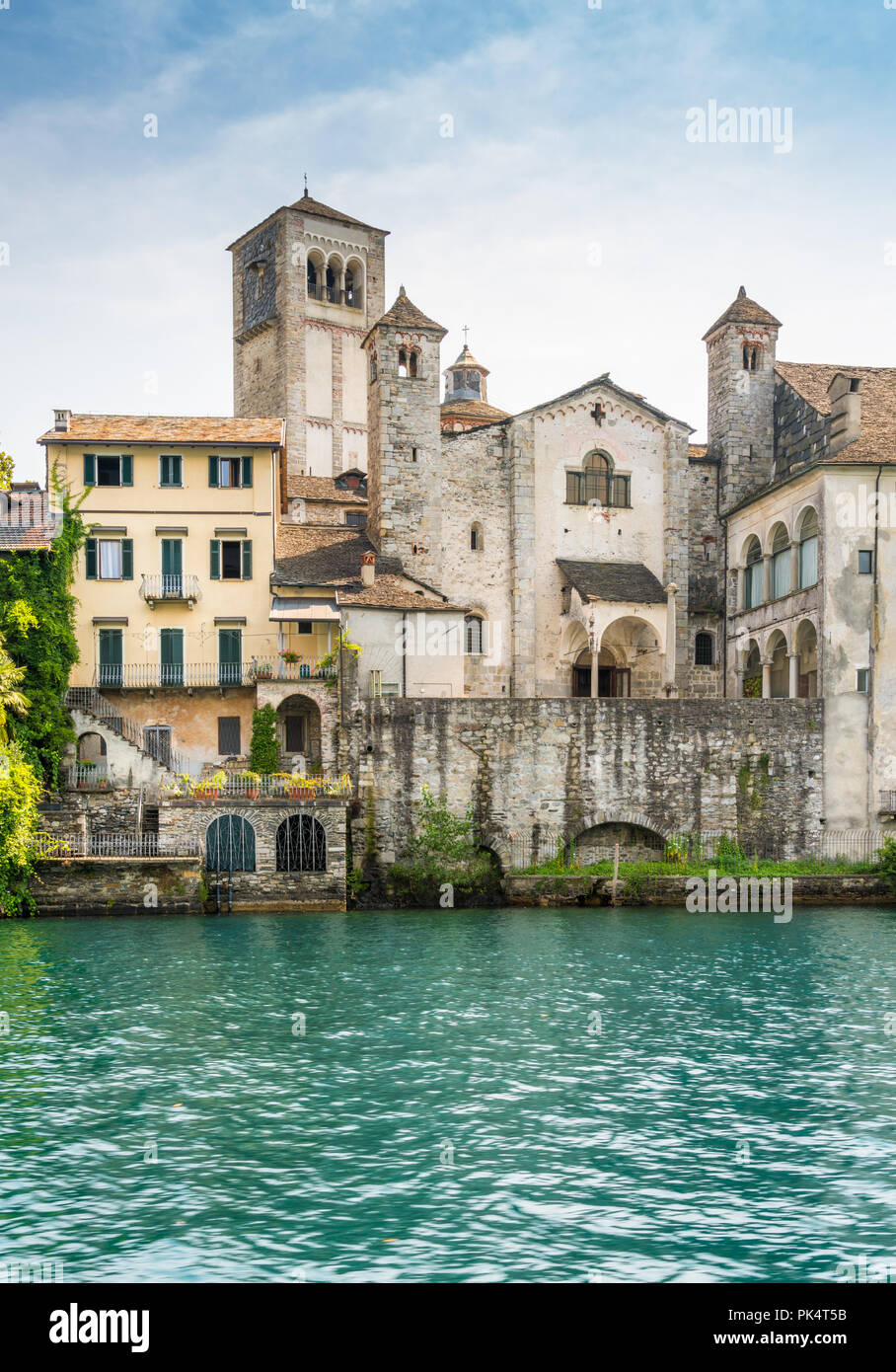 Scenic sight of San Giulio Island on Lake Orta, Piedmont, Italy. Stock Photo