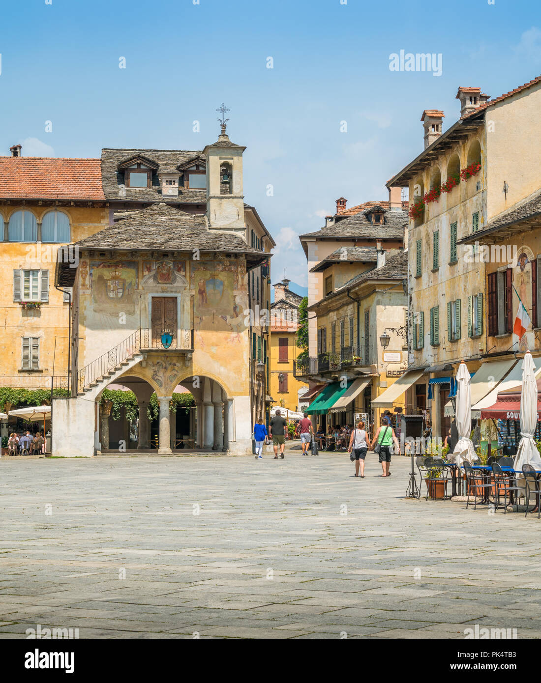 Scenic sight in Orta San Giulio, beautiful village on Lake Orta, Piedmont (Piemonte), Italy. Stock Photo