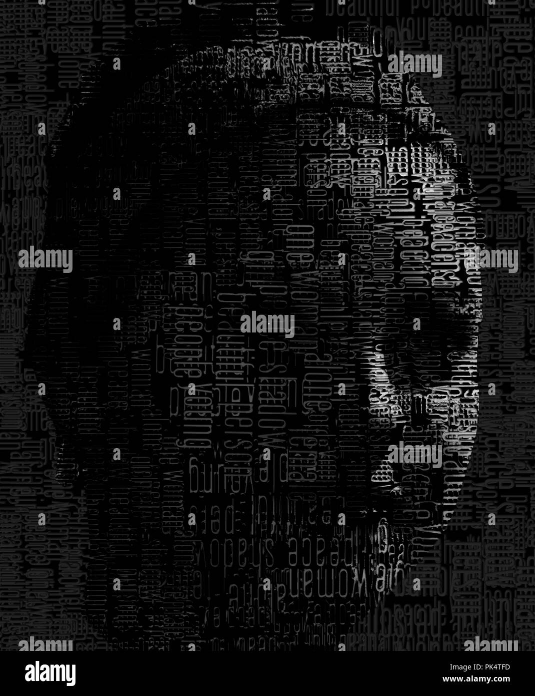 Black and white face composed of letters Stock Photo - Alamy