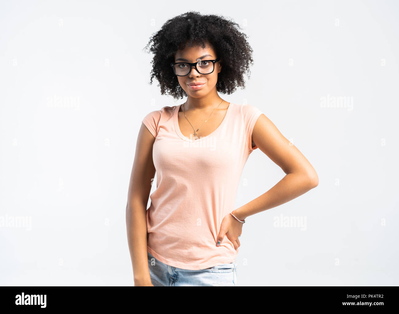 Portrait of beautiful smiling black woman in glasses Stock Photo - Alamy