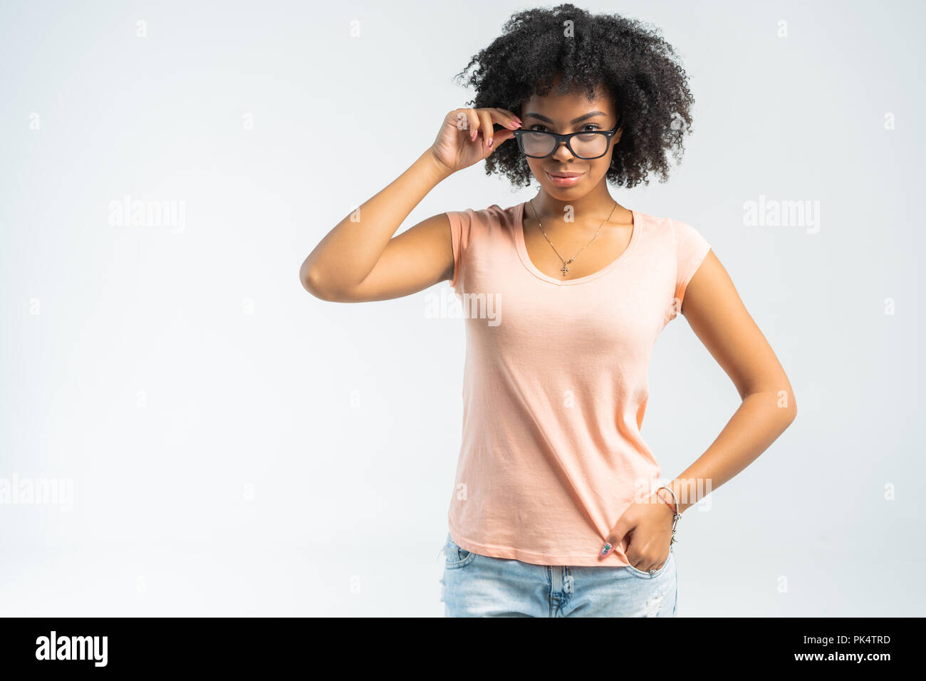 Portrait of beautiful smiling black woman in glasses Stock Photo - Alamy