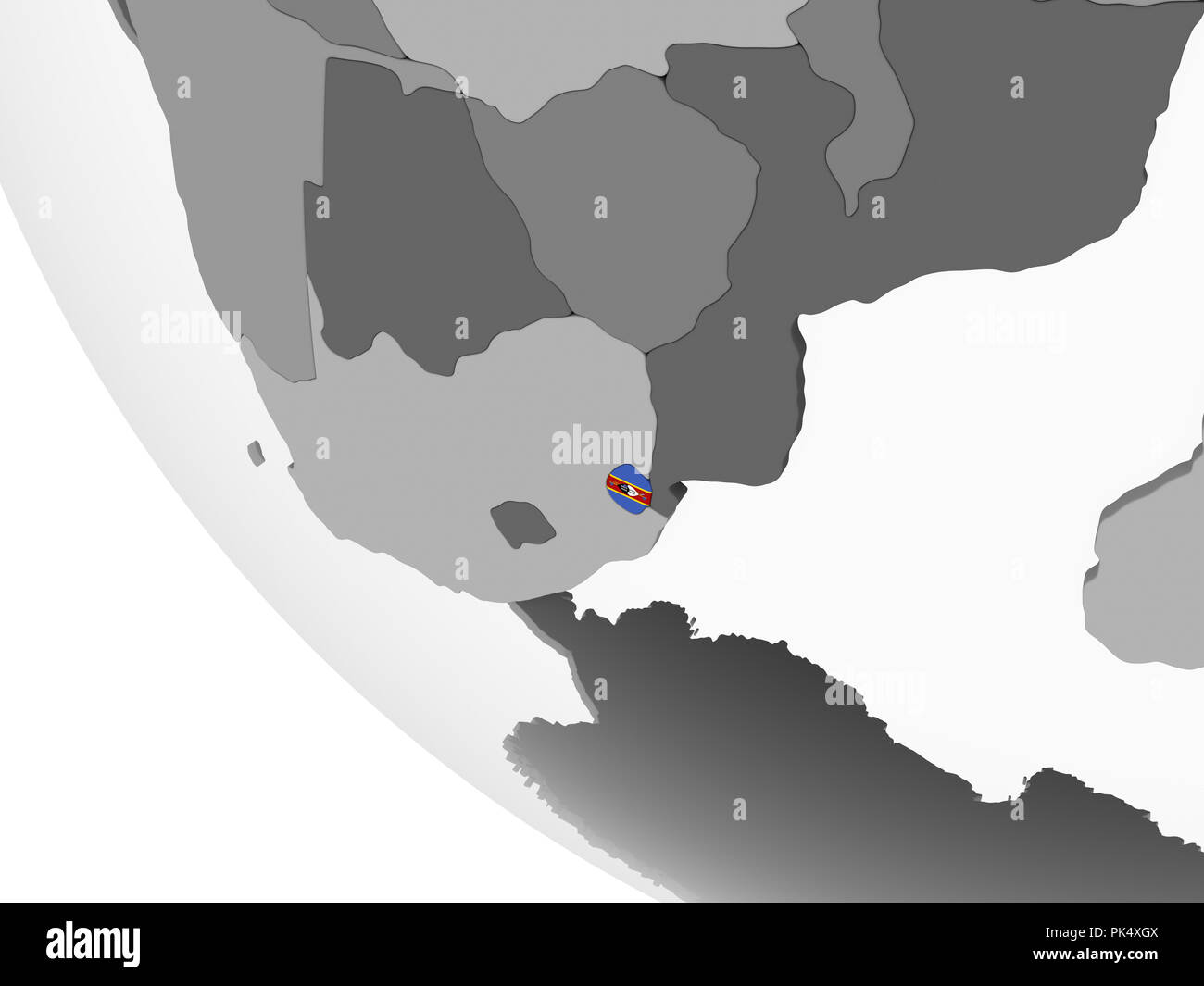 Swaziland on gray political globe with embedded flag. 3D illustration ...