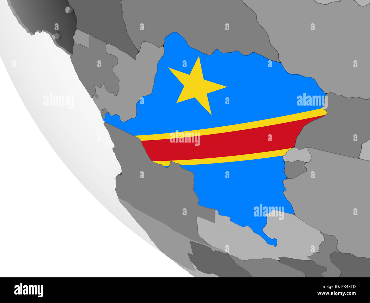 Democratic Republic of Congo on gray political globe with embedded flag ...