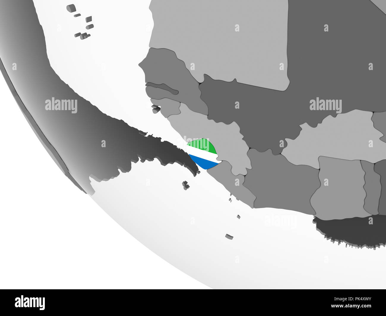 Sierra Leone on gray political globe with embedded flag. 3D ...