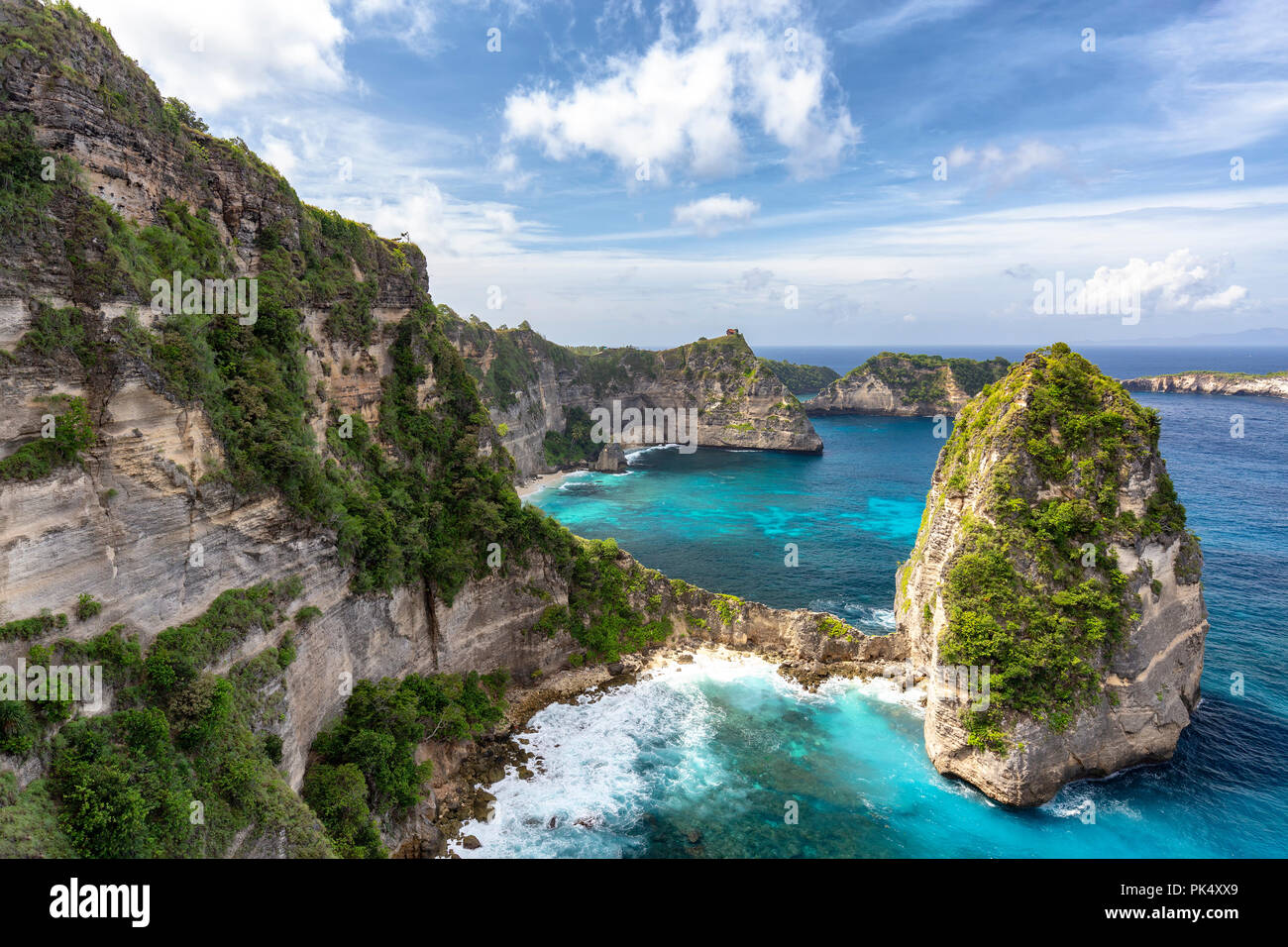 Collection of Raja Lima islands near Atuh Beach on Nusa Penida, Indonesia. Stock Photo