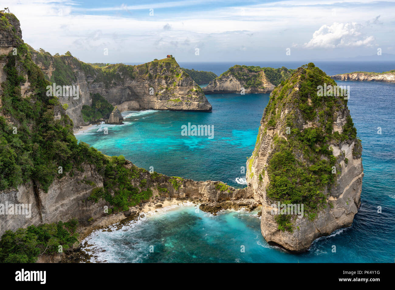 The Raja Lima or Five Kings, islands just off the coast of Nusa Penida, Indonesia. Stock Photo