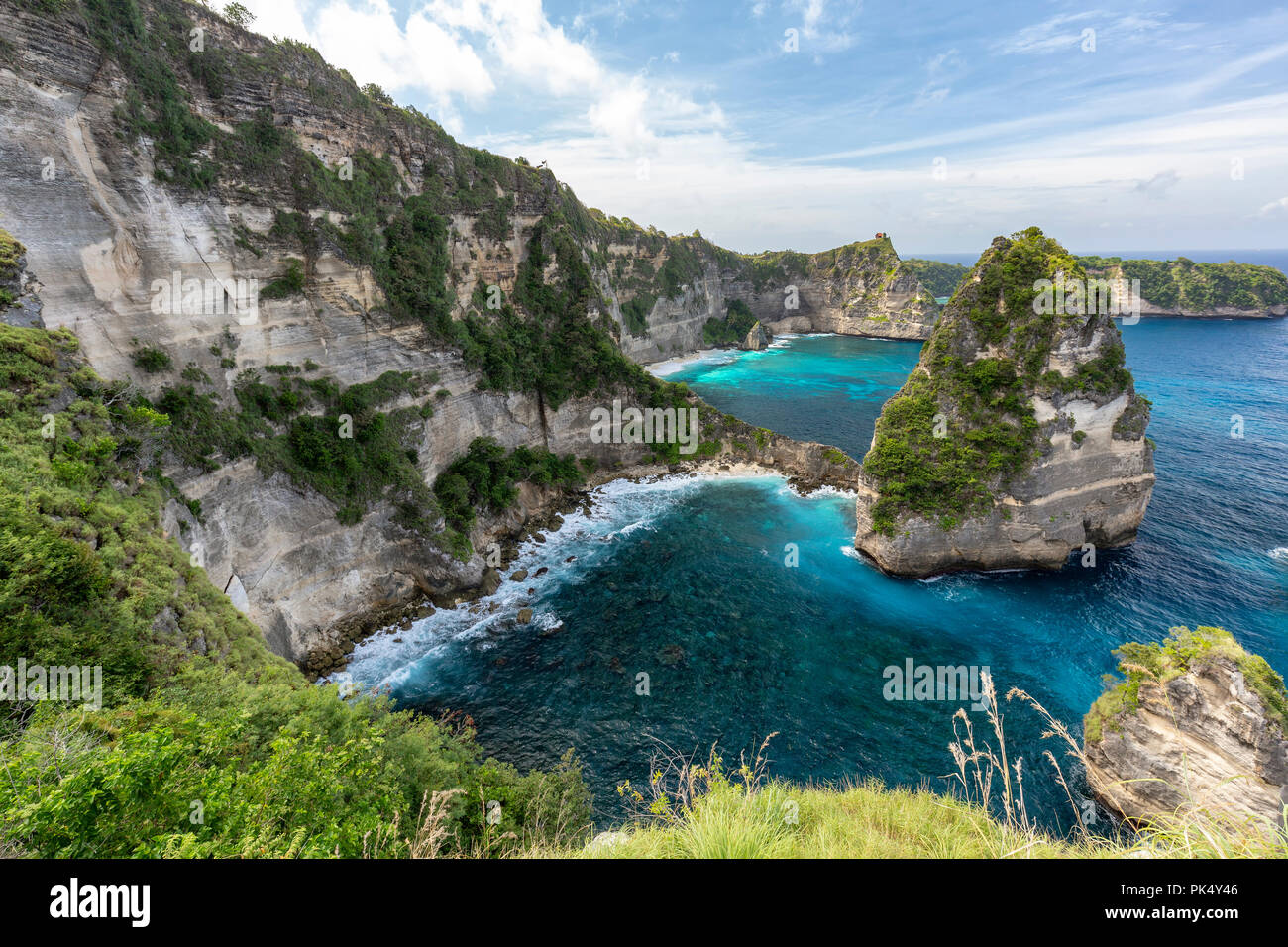 Beautiful seascape of the Raja Lima islands on Nusa Penida, Indonesia. Stock Photo