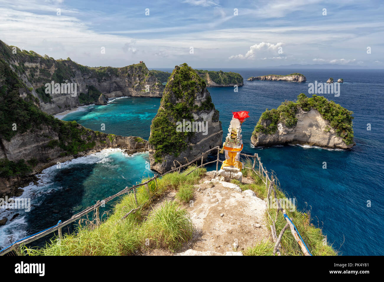 Rugged and beautiful coastline on a small part of Nusa Penida, a small island near Bali. Stock Photo