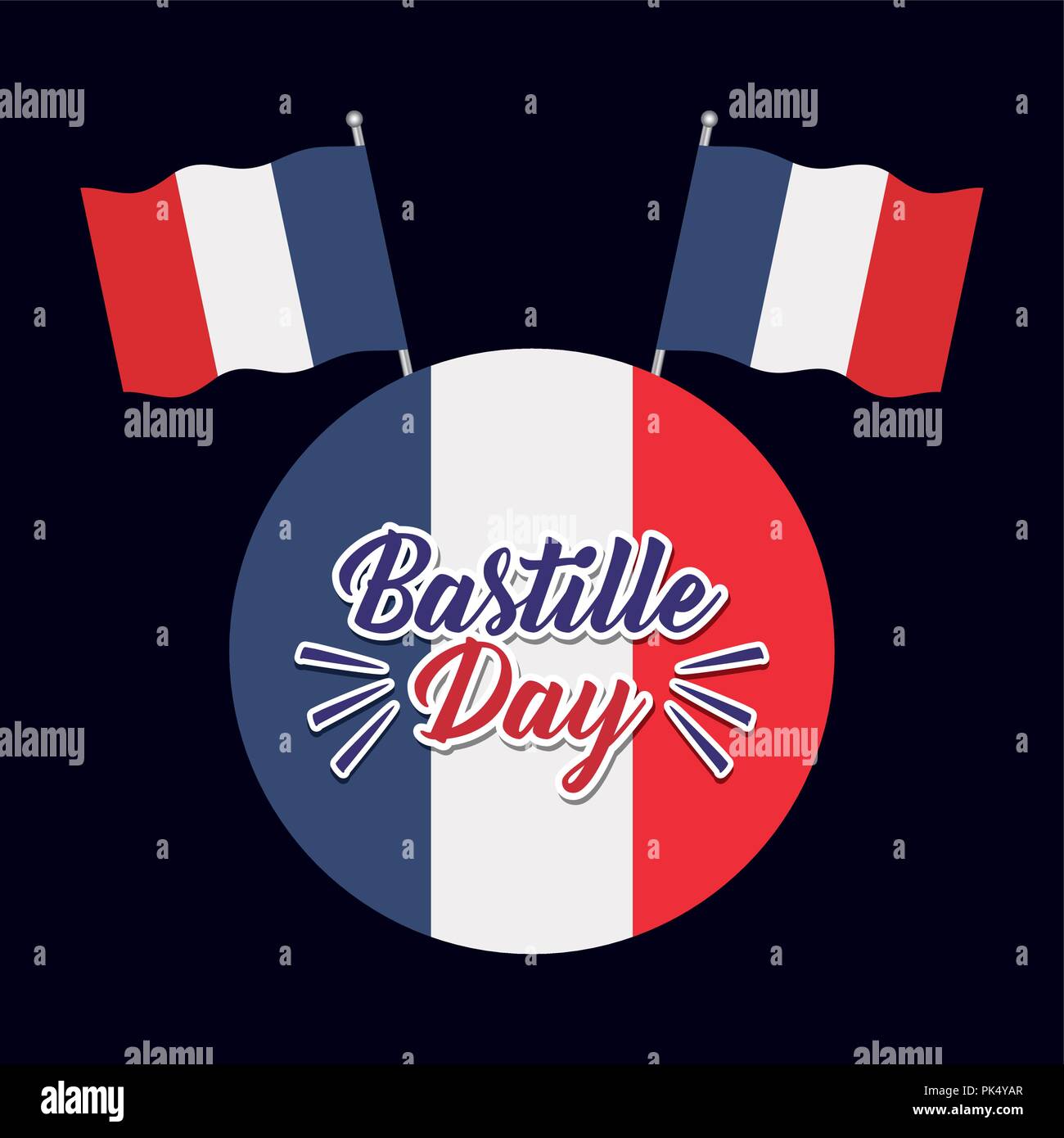 bastille day celebration card with flags vector illustration design ...